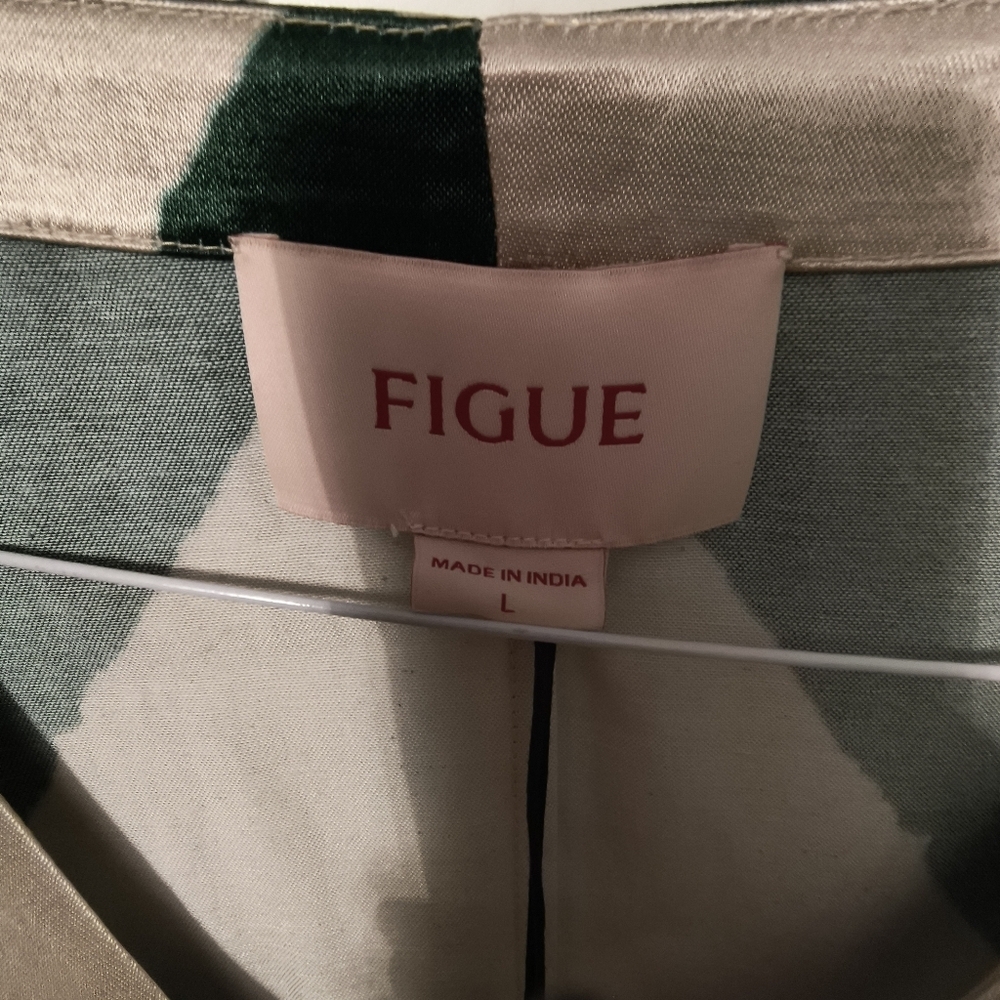 Figue Andromeda satin top green and beige abstract US L - Picture 6 of 6